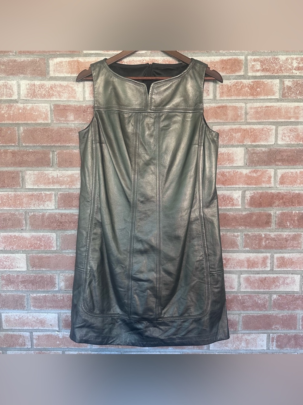 Elie Tahari Genuine Leather Shift Dress Women’s 10 Gray Moto Biker Paneled Real